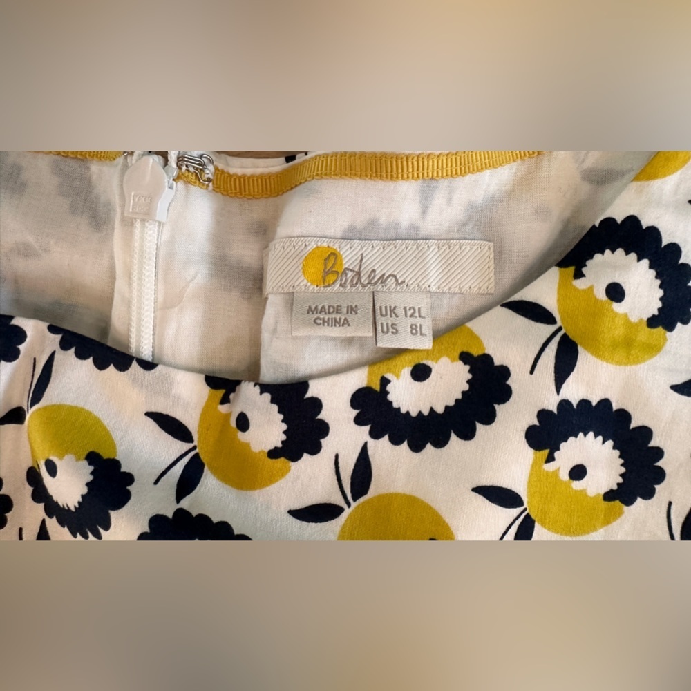 Boden Yellow and Navy Printed Sleeveless Midi Dress - Picture 3 of 10